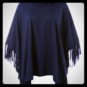 Eco Cotton Turtleneck Fringe Poncho by Ulla Popken